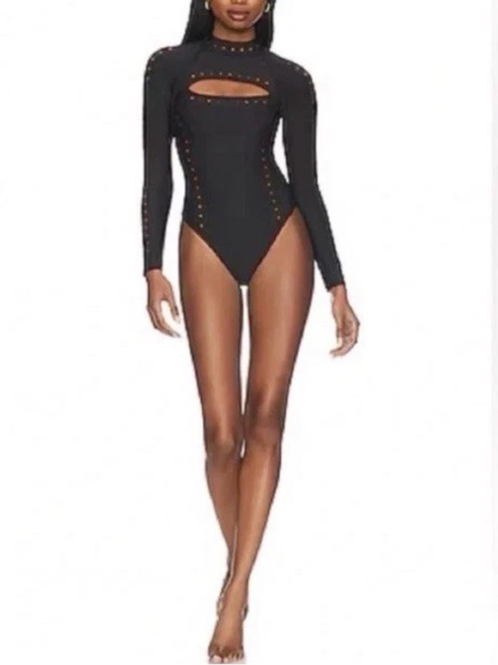 GIGI C Laurel Surfsuit Small One Piece Black Long Sleeve Rash Guard Swim Surf